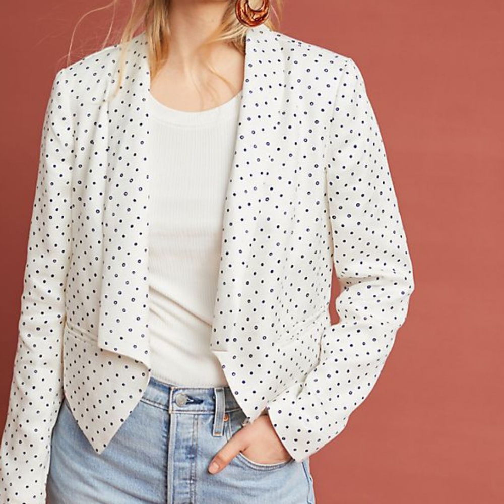Cartonnier by Anthro white/blue Polka Dot blazer jacket xs